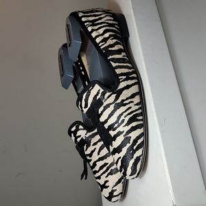 Cole Haan brown and tan zebra print cow fur flat loafers size 6B